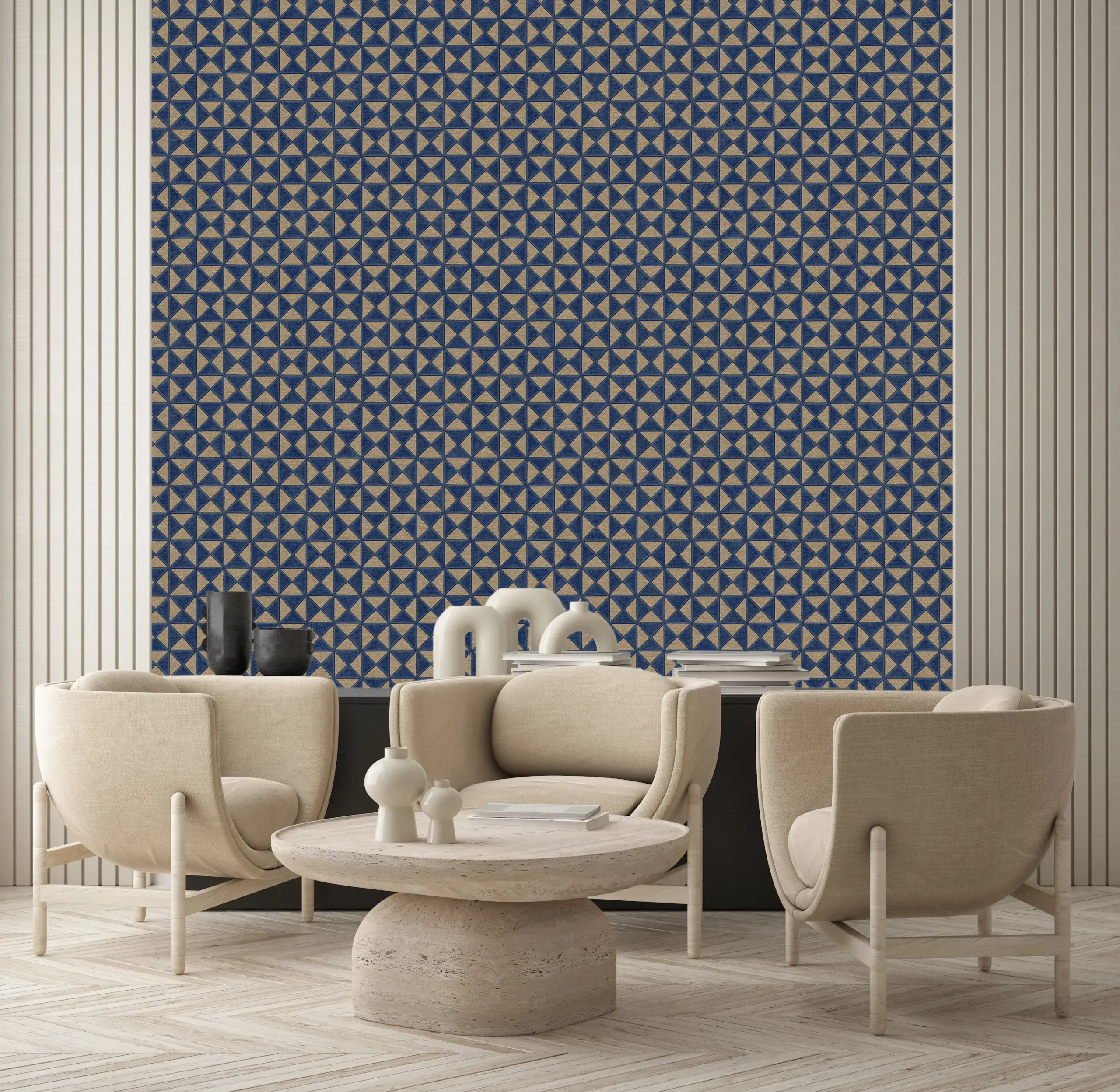 Blue Embossed Wallpaper – Glittering Accents (24105-4)